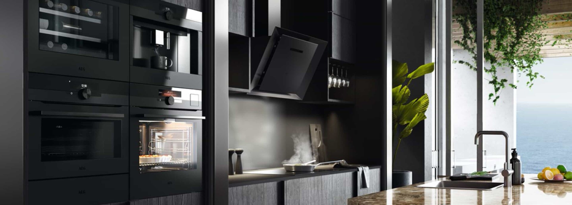 The Matt Black Range in a kitchen